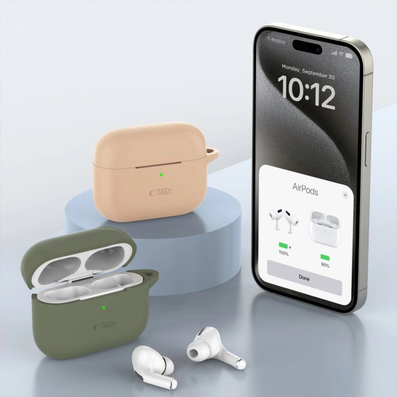 Tech-Protect Silikoninen Hook-kuori Apple AirPods Pro 1 / 2 -kuulokkeille, Cafe Latte