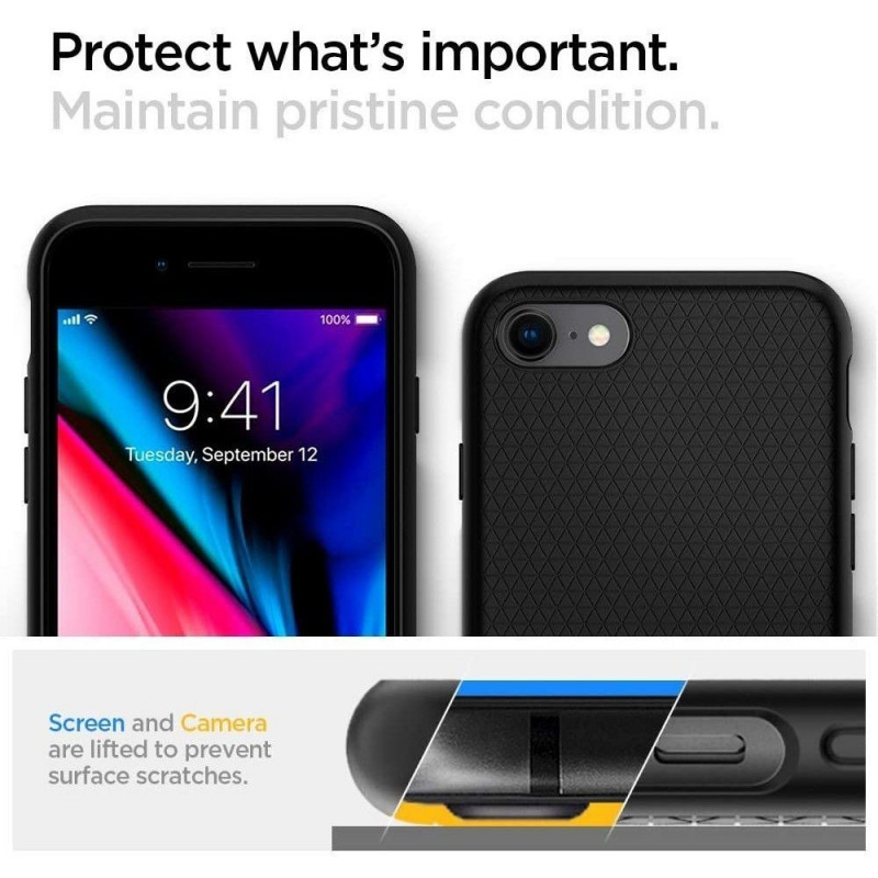 Spigen Liquid Air -suojakotelo Apple iPhone SE 2022 / SE 2020 / 8 / 7 -puhelimelle, musta