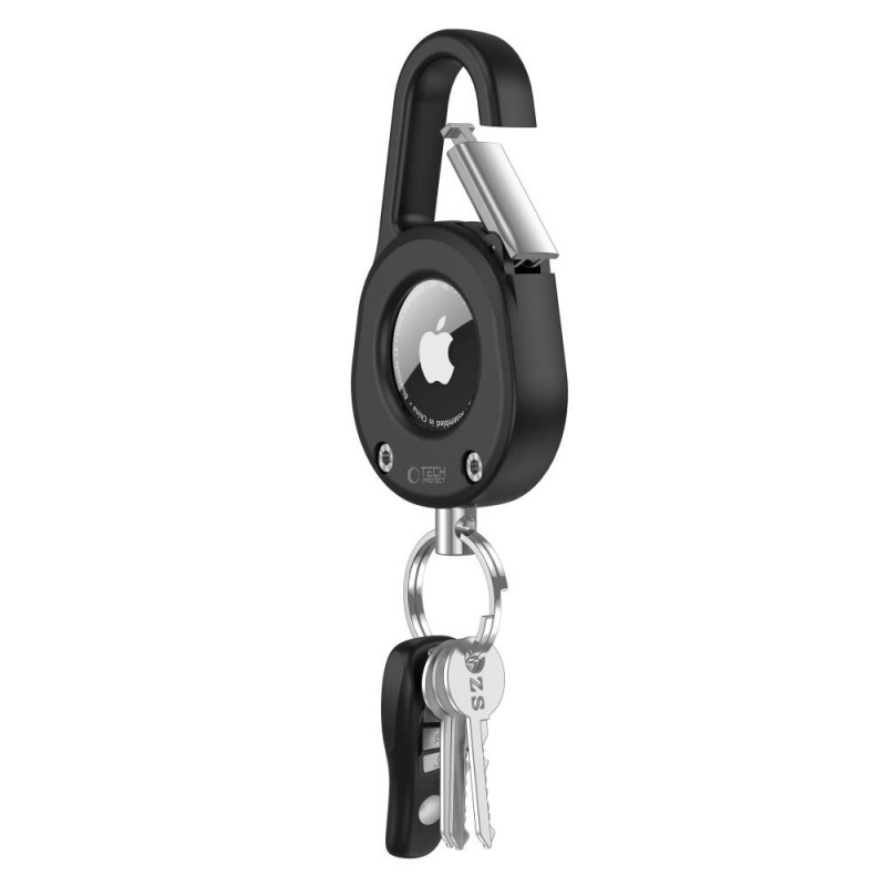 Tech-Protect Slidelock Carabiner avainketjukotelo Apple AirTag 1/2 -laitteelle, musta