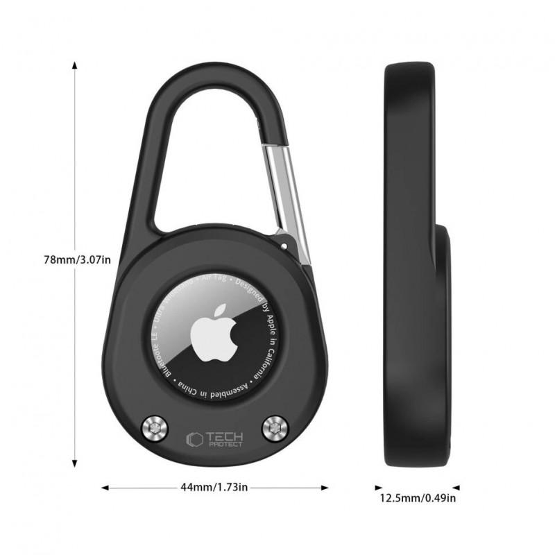 Tech-Protect Slidelock Carabiner avainketjukotelo Apple AirTag 1/2 -laitteelle, musta