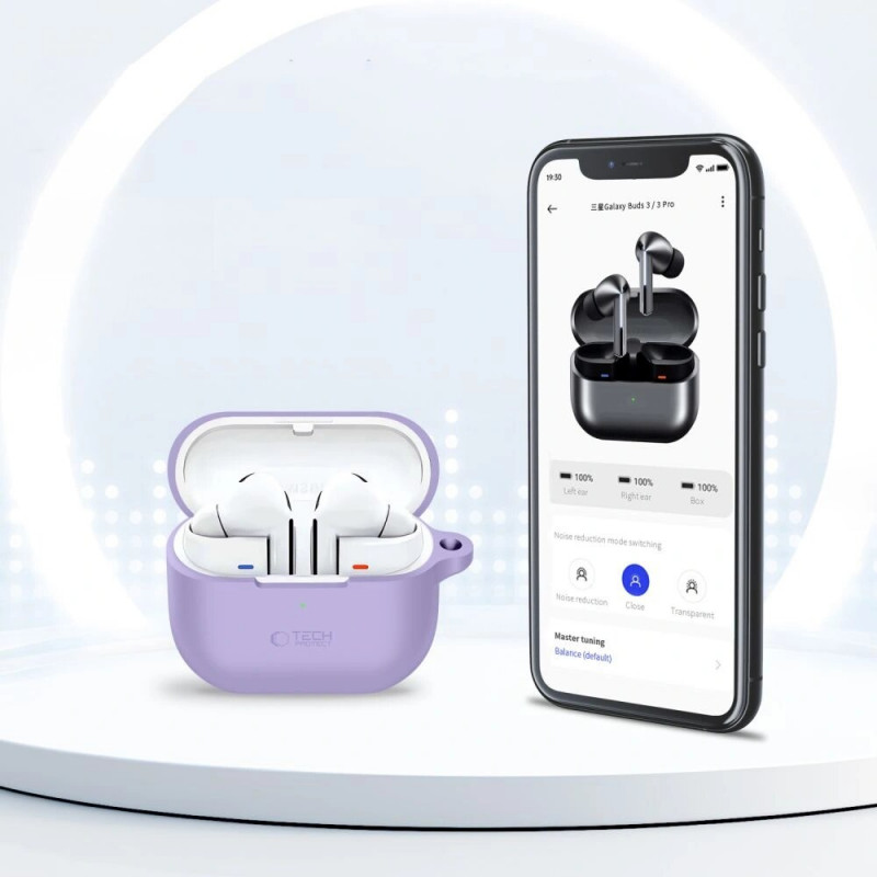 Tech-Protect Silikoninen Hook-kuori Samsung Galaxy Buds 3 / 3 FE / 3 Pro -kuulokkeille, laventeli