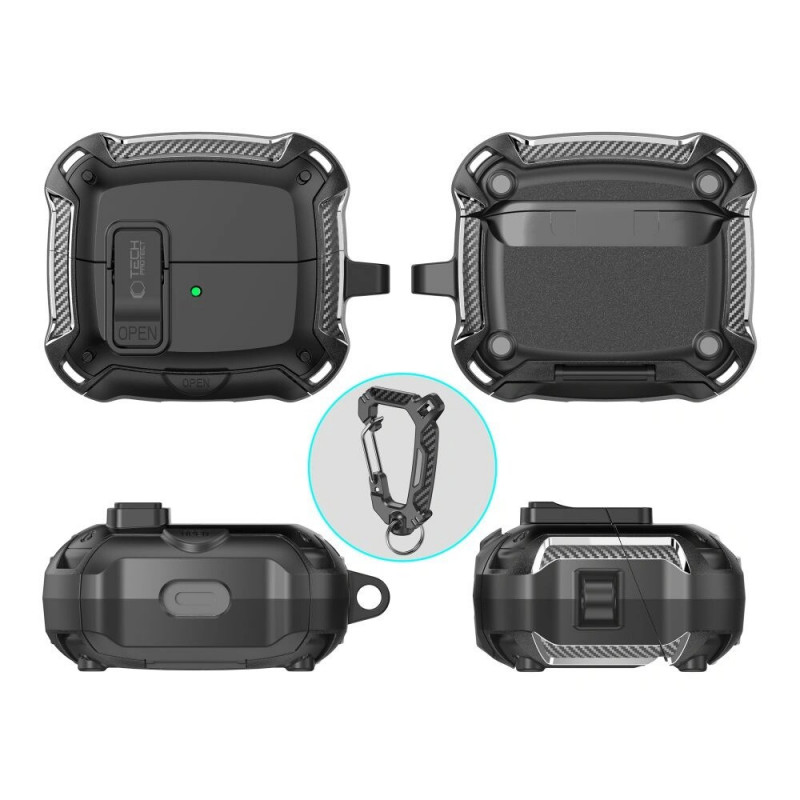 Tech-Protect Carbonox MagSafe -kotelo THP4736 Samsung Galaxy Buds 3 / 3 FE / 3 Pro -kuulokkeille, musta