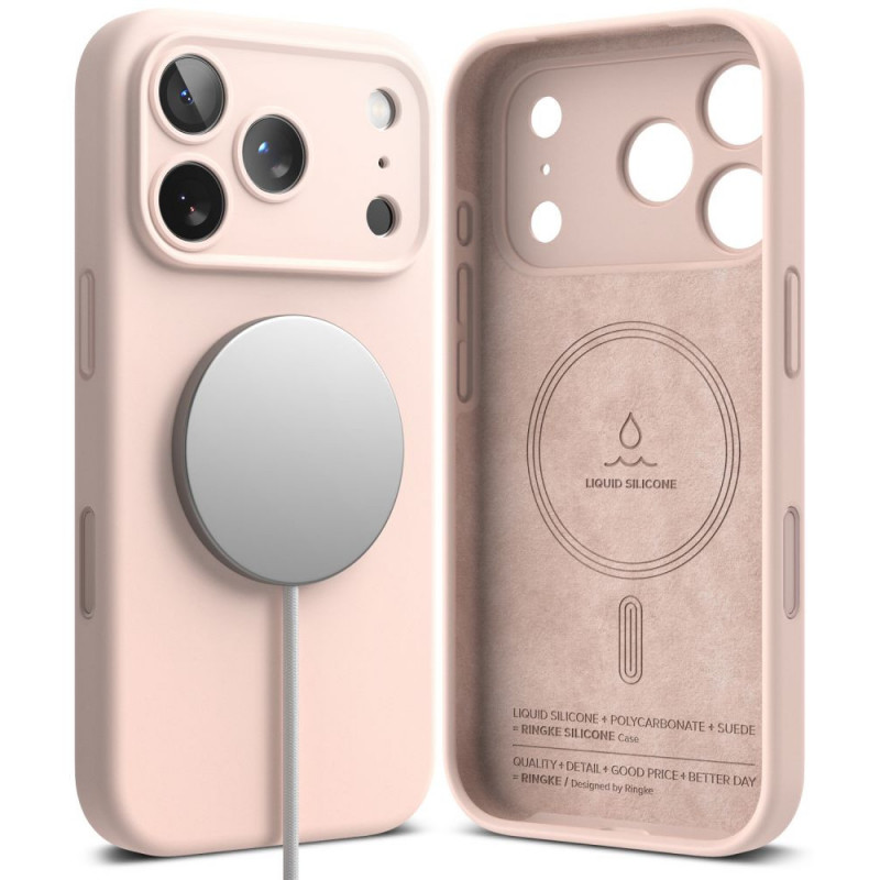 Ringke Silicone Magnetic MagSafe -suojakotelo Apple iPhone 18 Pro -puhelimelle, Pink Sand