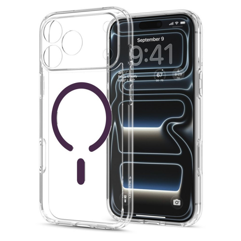 Spigen Ultra Hybrid MagSafe -suojakotelo Apple iPhone 17 Pro Max / 18 Pro Max -puhelimelle, kirkas/viininpunainen