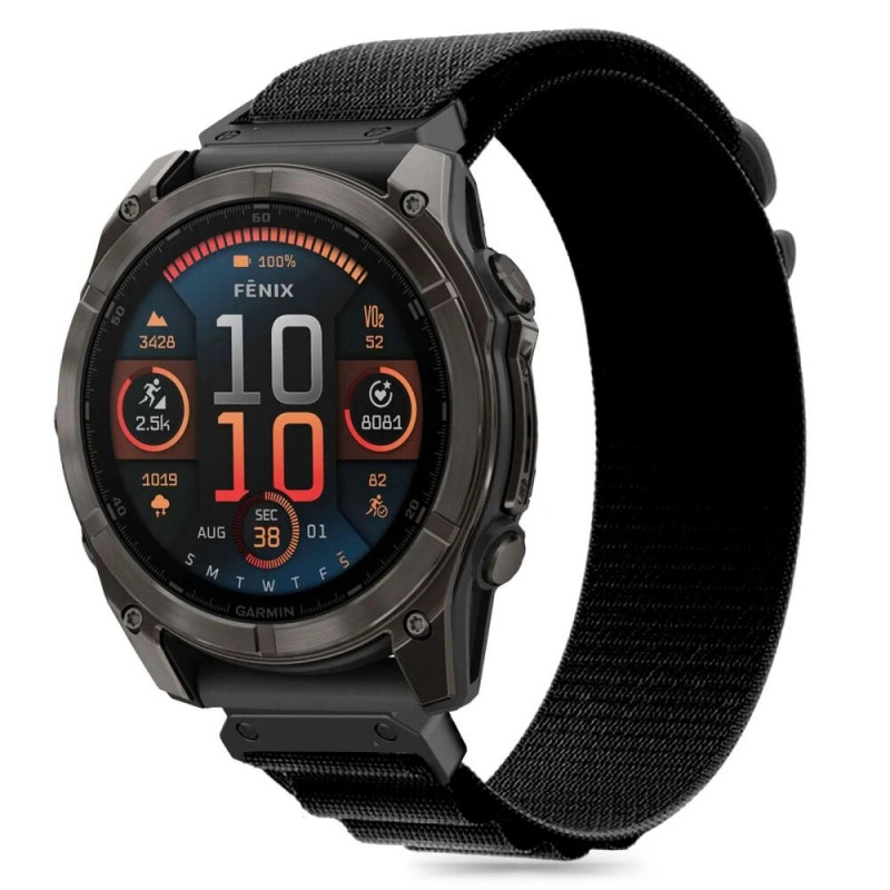 Tech-Protect Nylon Pro -ranneke Garmin Fenix 5 / 6 / 6 Pro / 7 / 8 (47 mm) / E, musta