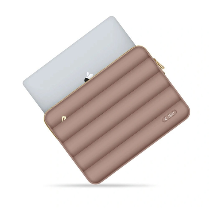Tech-Protect Puffy kannettavan tietokoneen 15-16" suojakotelo lisävarustepussilla, Walnut