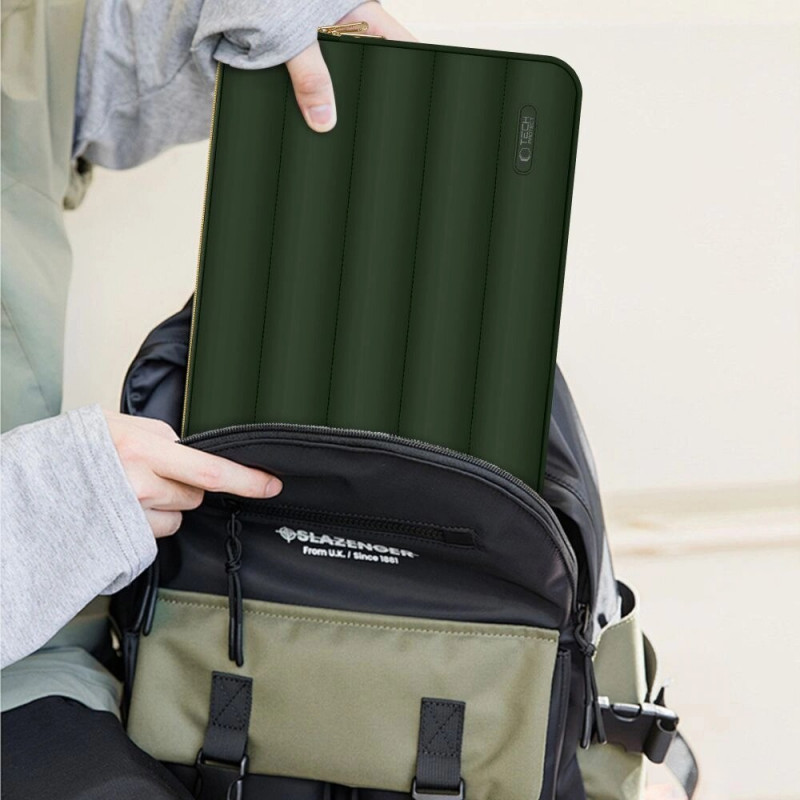 Tech-Protect Puffy Laptop 15-16" -kannettavan tietokoneen suojakotelo lisävarustepussilla, armeijanvihreä