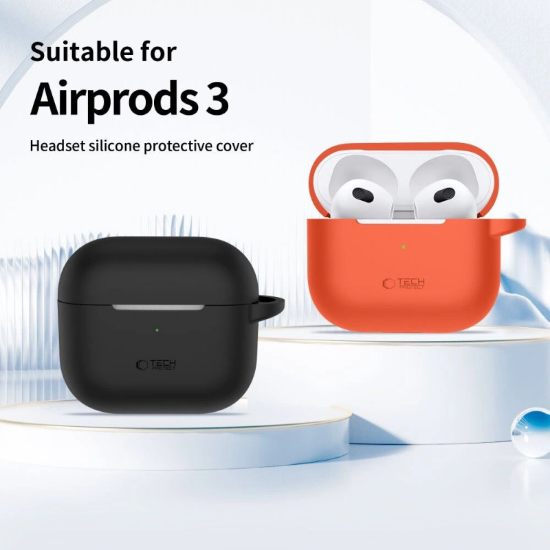 Tech-Protect Silicone Hook -silikonikotelo Apple AirPods 3 -kuulokkeille karabiinilla, Dusty Pink