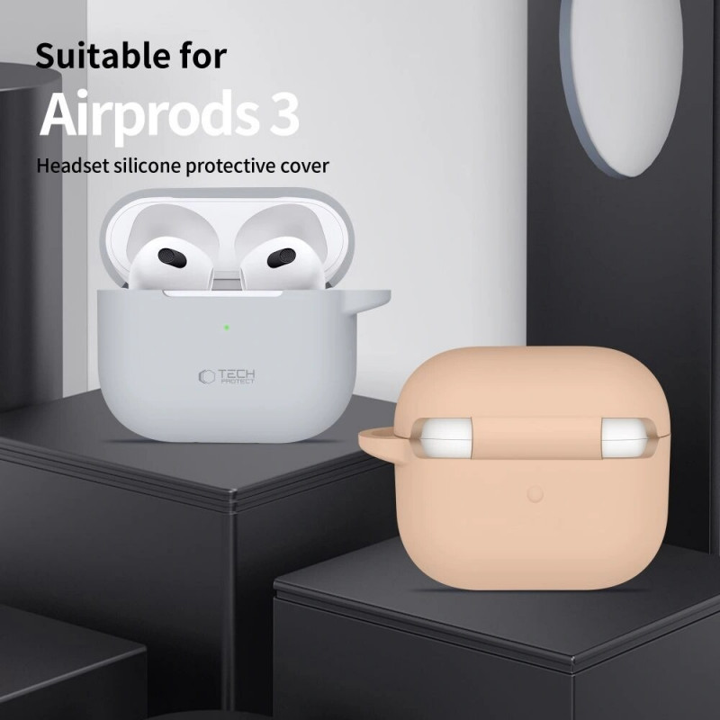 Tech-Protect Silicone Hook -silikonikotelo Apple AirPods 3 -kuulokkeille karabiinilla, Dusty Pink