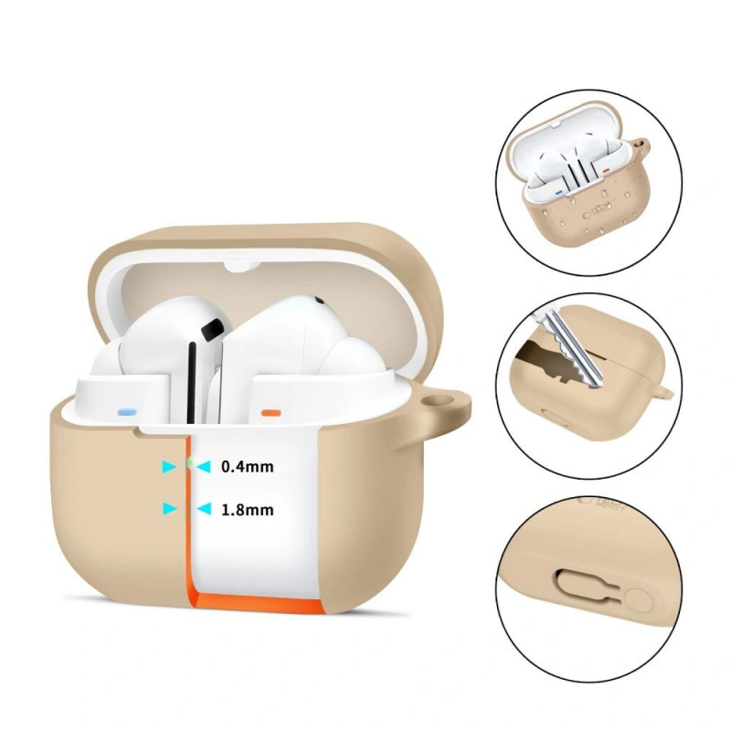 Tech-Protect Silikoninen Hook-kuori Samsung Galaxy Buds 3 / 3 Pro -kuulokkeille, Cafe Latte