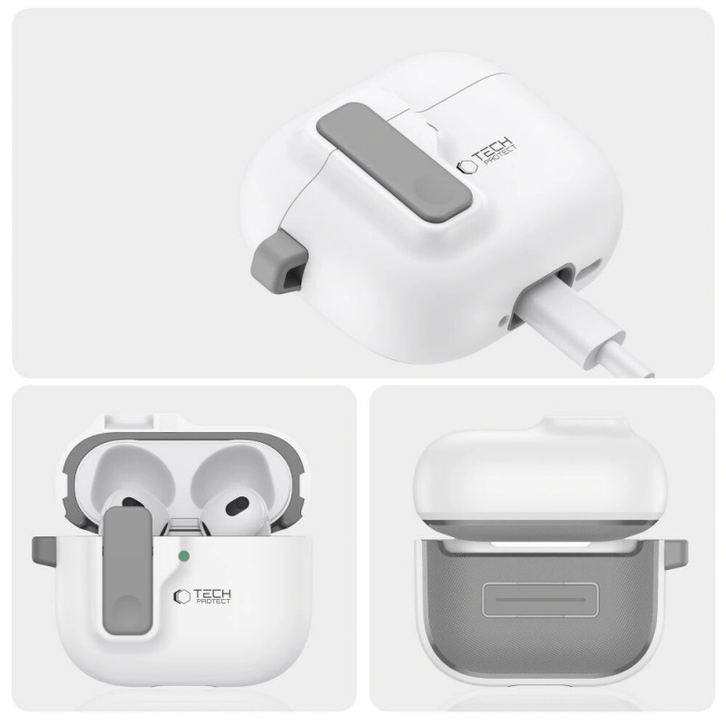 Tech-Protect Slim Hook -kotelo Apple AirPods 4 -kuulokkeille, valkoinen