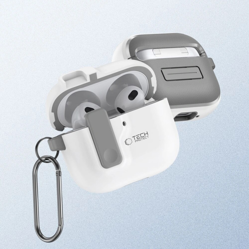 Tech-Protect Slim Hook -kotelo Apple AirPods 4 -kuulokkeille, valkoinen