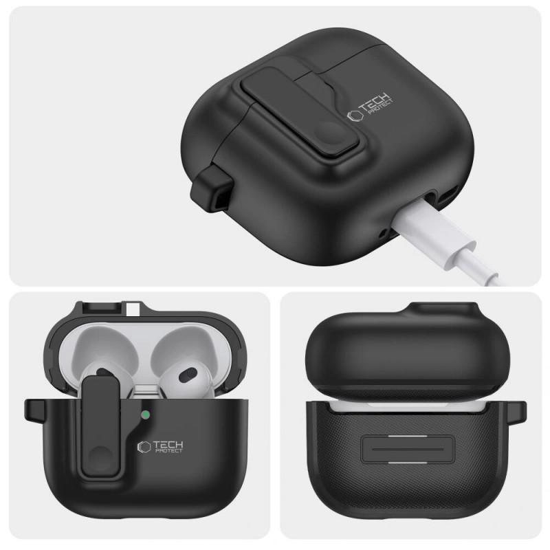 Tech-Protect Slim Hook -kotelo Apple AirPods 4 -kuulokkeille, musta