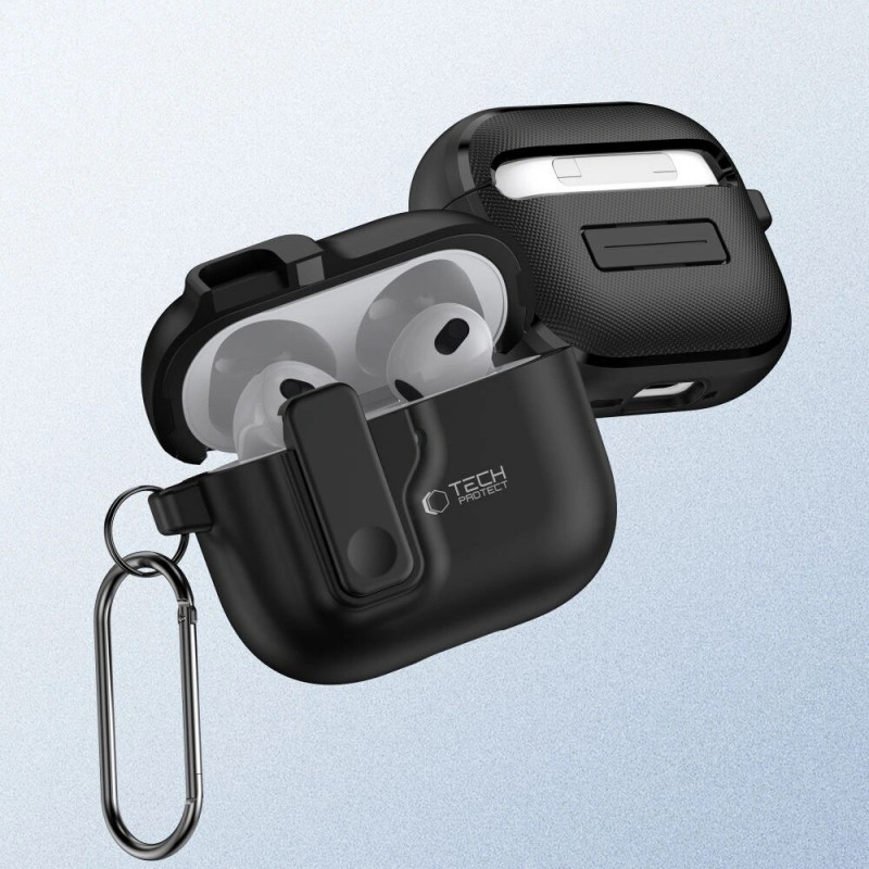 Tech-Protect Slim Hook -kotelo Apple AirPods 4 -kuulokkeille, musta