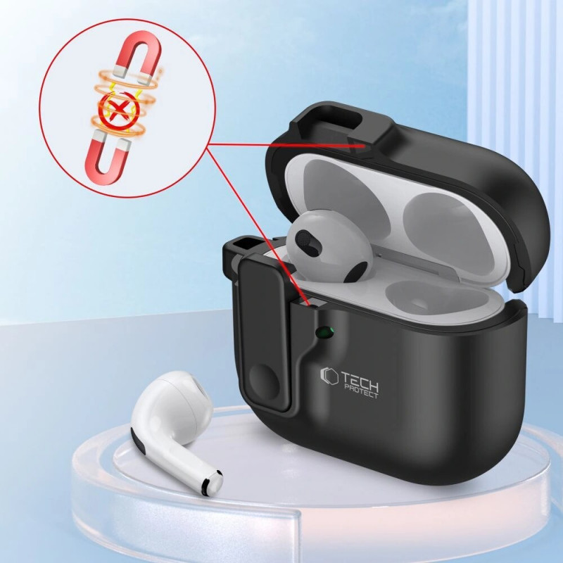 Tech-Protect Slim Hook -kotelo Apple AirPods 4 -kuulokkeille, musta