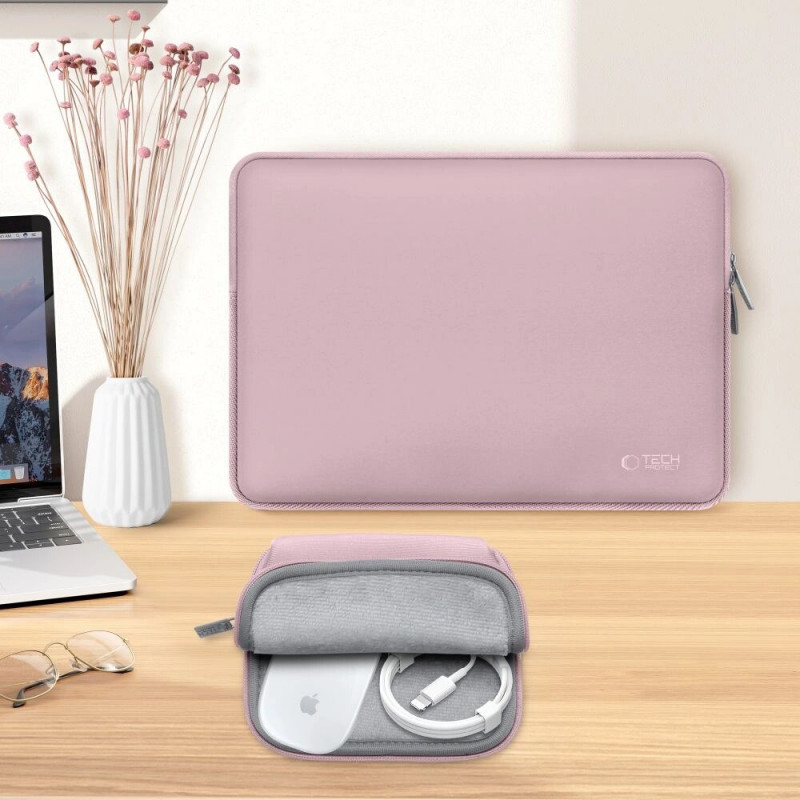 Tech-Protect NeoSlim kannettavan tietokoneen 15-16" suojalaukku lisävarustepussilla, Dusty Rose
