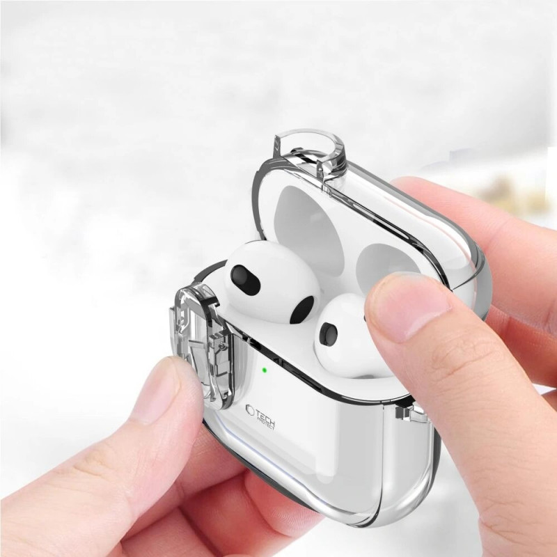 Tech-Protect Slim Hook -kotelo Apple AirPods 4 -kuulokkeille, kirkas