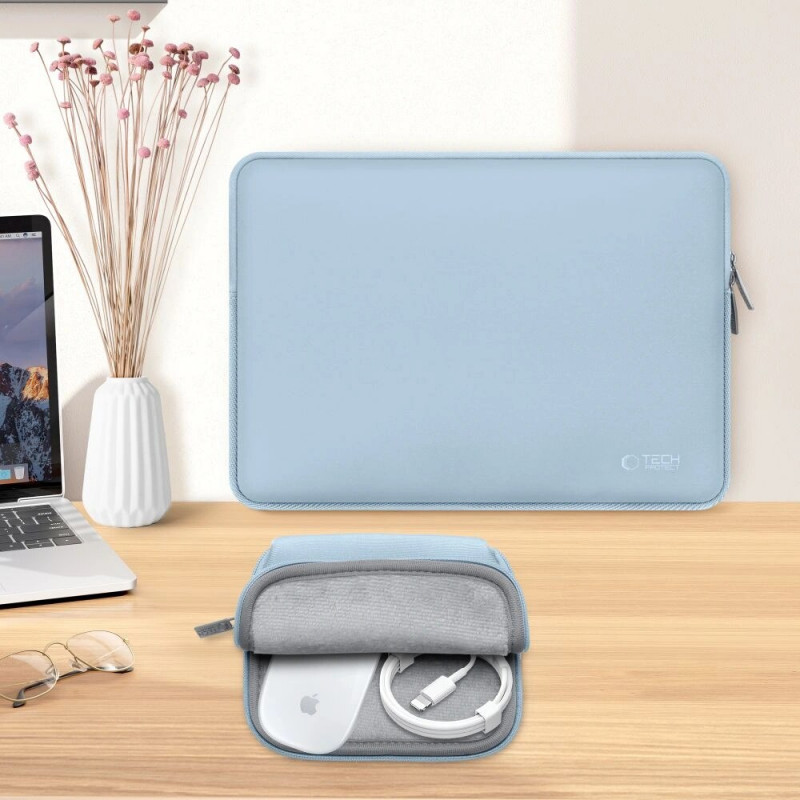 Tech-Protect NeoSlim kannettavan tietokoneen 13-14" suojakotelo lisävarustepussilla, Winter Blue