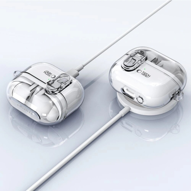 Tech-Protect FlexAir -kotelo karabiinilla Samsung Galaxy Buds 3 / 3 Pro -kuulokkeille, kirkas