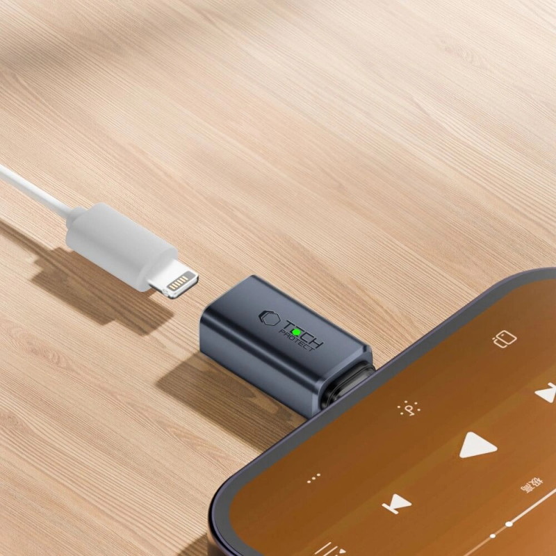 Tech-Protect UltraBoost USB-C - Lightning -äänisovitin, harmaa