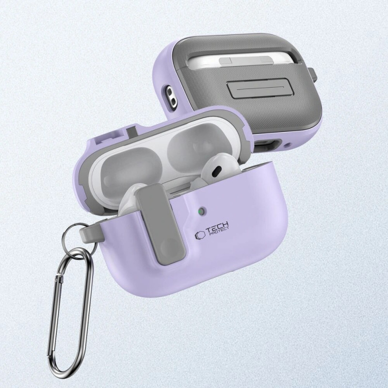 Tech-Protect Slim Hook -kotelo karabiinilla Apple AirPods Pro 1 / 2 -kuulokkeille, laventeli