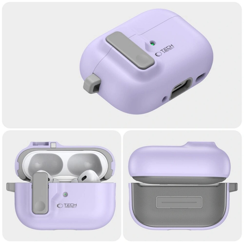 Tech-Protect Slim Hook -kotelo karabiinilla Apple AirPods Pro 1 / 2 -kuulokkeille, laventeli