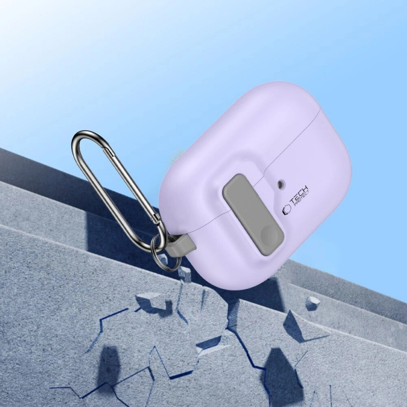 Tech-Protect Slim Hook -kotelo karabiinilla Apple AirPods Pro 1 / 2 -kuulokkeille, laventeli