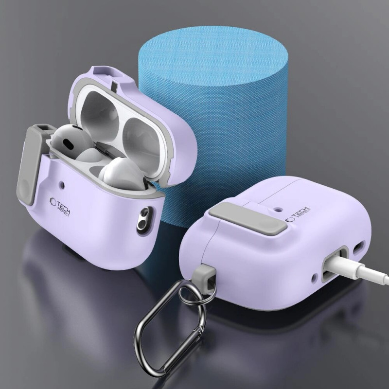 Tech-Protect Slim Hook -kotelo karabiinilla Apple AirPods Pro 1 / 2 -kuulokkeille, laventeli