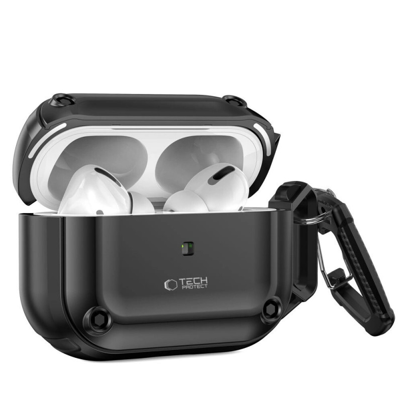Tech-Protect Rough Hook -kotelo karabiinilla Apple AirPods Pro 1 / 2 -kuulokkeille, musta