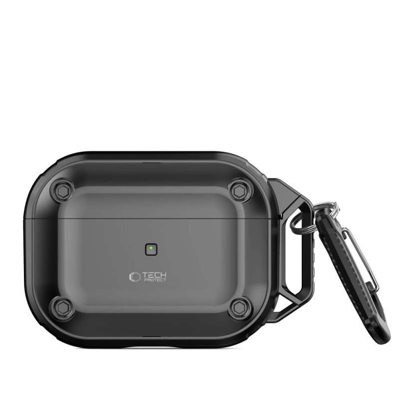 Tech-Protect Rough Hook -kotelo karabiinilla Apple AirPods Pro 1 / 2 -kuulokkeille, musta