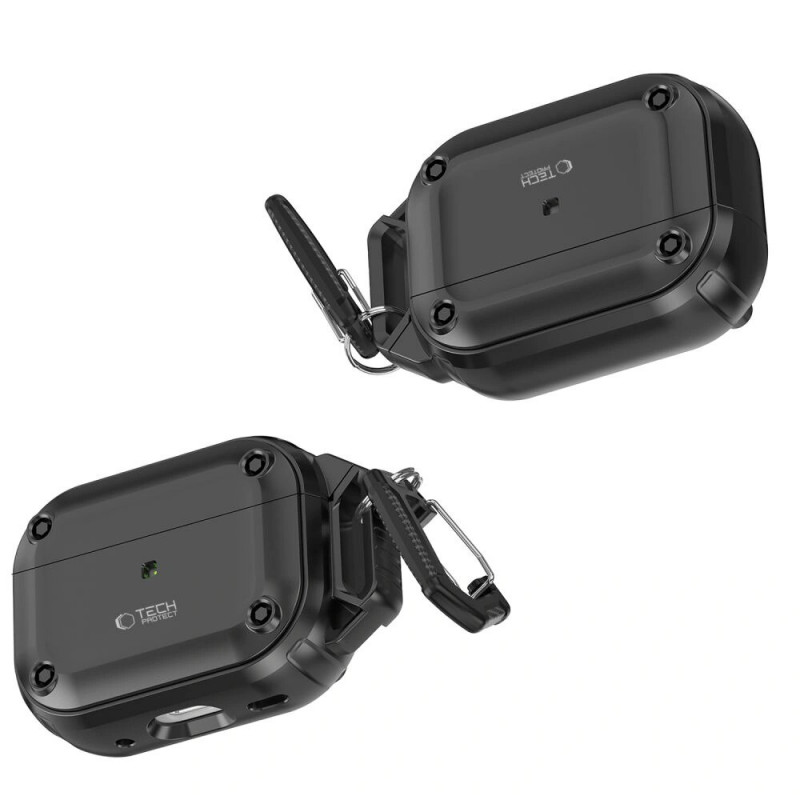 Tech-Protect Rough Hook -kotelo karabiinilla Apple AirPods Pro 1 / 2 -kuulokkeille, musta