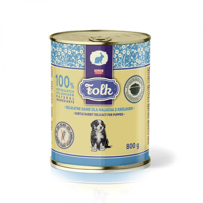 FOLK Delicate Meal for Puppies with Rabbit Mono märkä koiranruoka, 800 g
