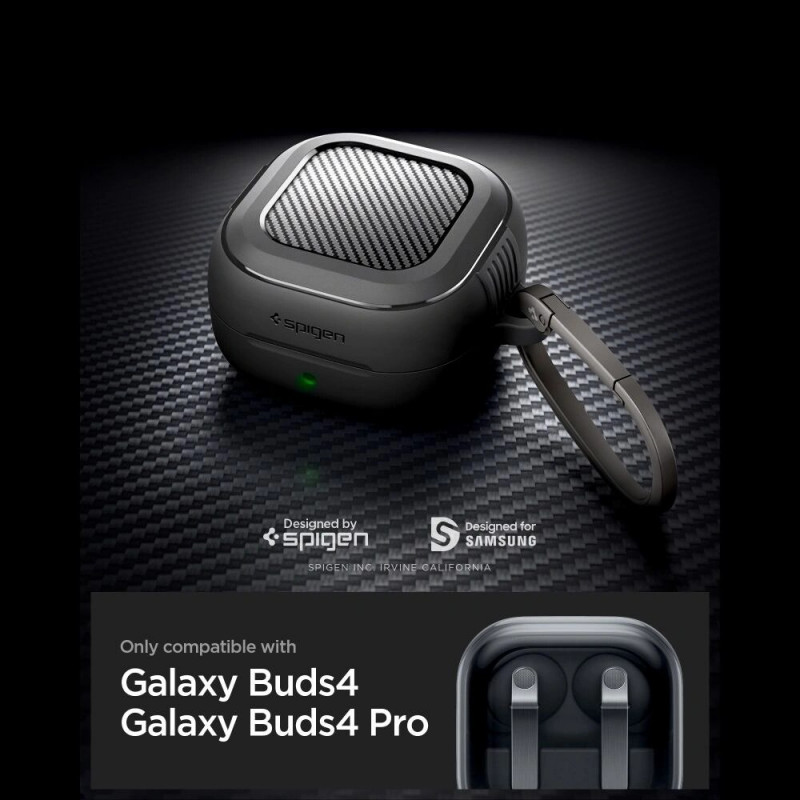 Spigen Rugged Armor -suojakotelo Samsung Galaxy Buds 4 / 4 Pro -kuulokkeille, matta musta