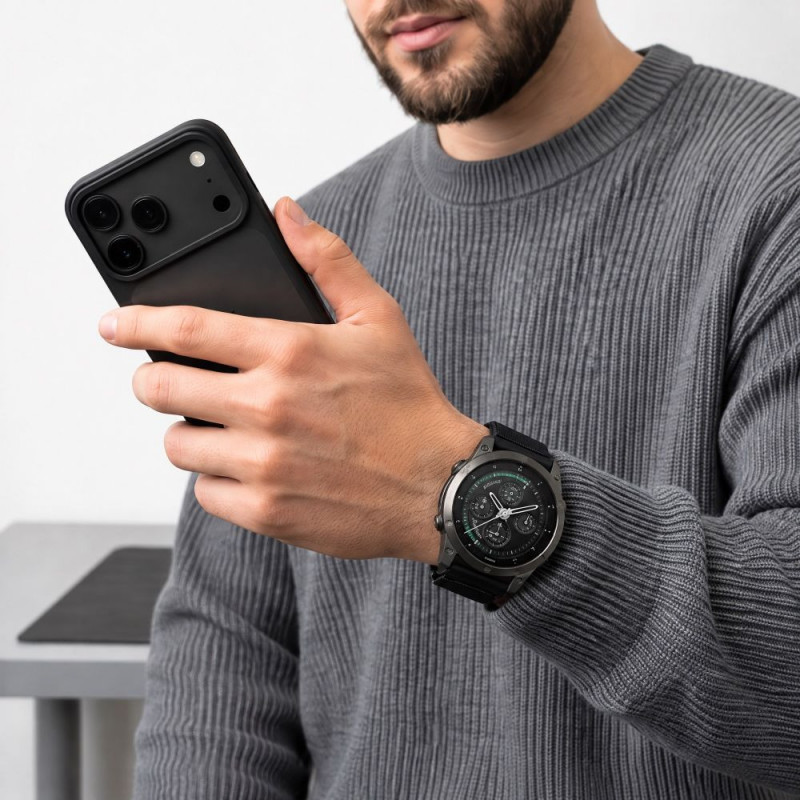Tech-Protect NylonLoop THP6104 -kellonranneke Garmin Fenix 5X / 5X Plus / 6X / 6X Pro / 7X / 8 / 8 Pro / 9 / 9 Pro (51 mm), musta