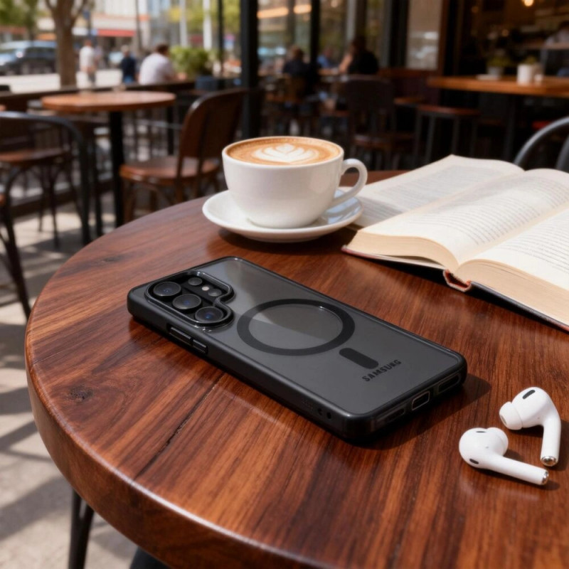 Tech-Protect Magmat MagSafe -suojakotelo Samsung Galaxy S26 Ultra -puhelimelle, musta/kirkas