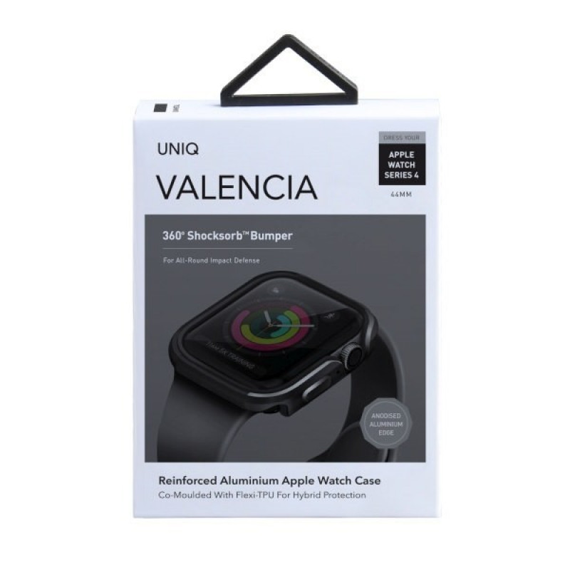UNIQ Valencia -suojakotelo Apple Watch Series 4/5/6/SE 44 mm -kellolle, gunmetal grey