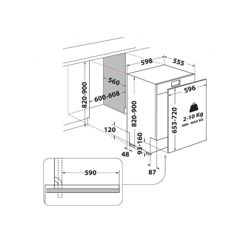 Whirlpool WH7ITD14C6N6 kalusteisiin sijoitettava astianpesukone, 60 cm, 46 dB, 14 annosta