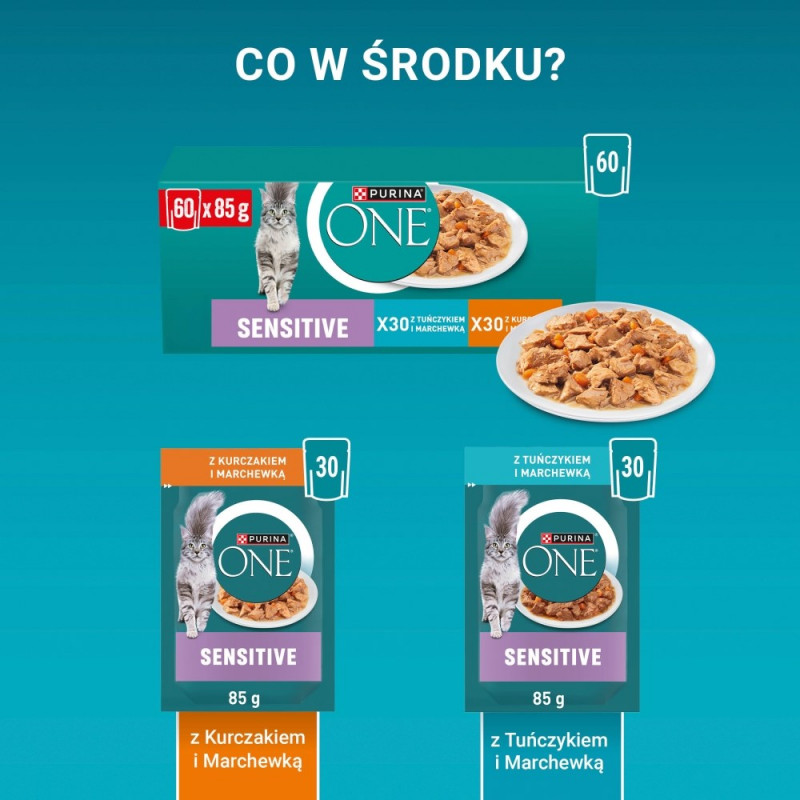 Purina ONE Sensitive -kissanruoka, kana ja porkkana, 60 x 85 g