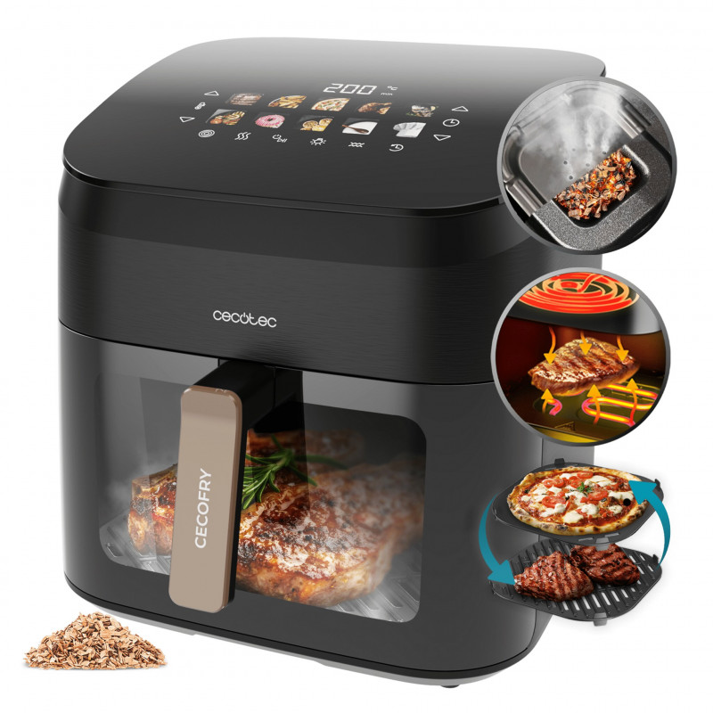 Cecotec Cecofry&Grill Smokin' 8500 -kiertoilmakypsennin, 8,5 L, 2200 W, musta