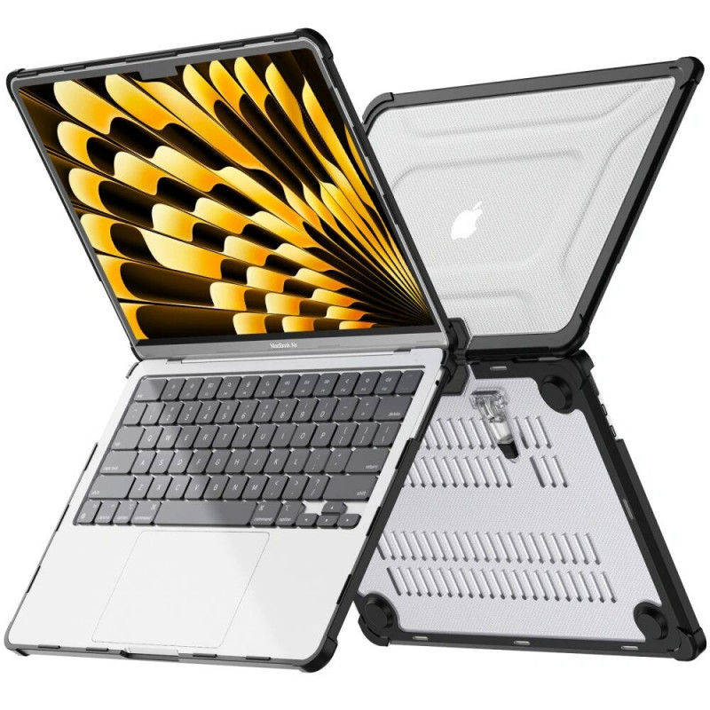 Tech-Protect SmartShell Pro -suojakotelo Apple MacBook Air 13" (M2/M3/M4/M5) 2023-2025, musta/kirkas