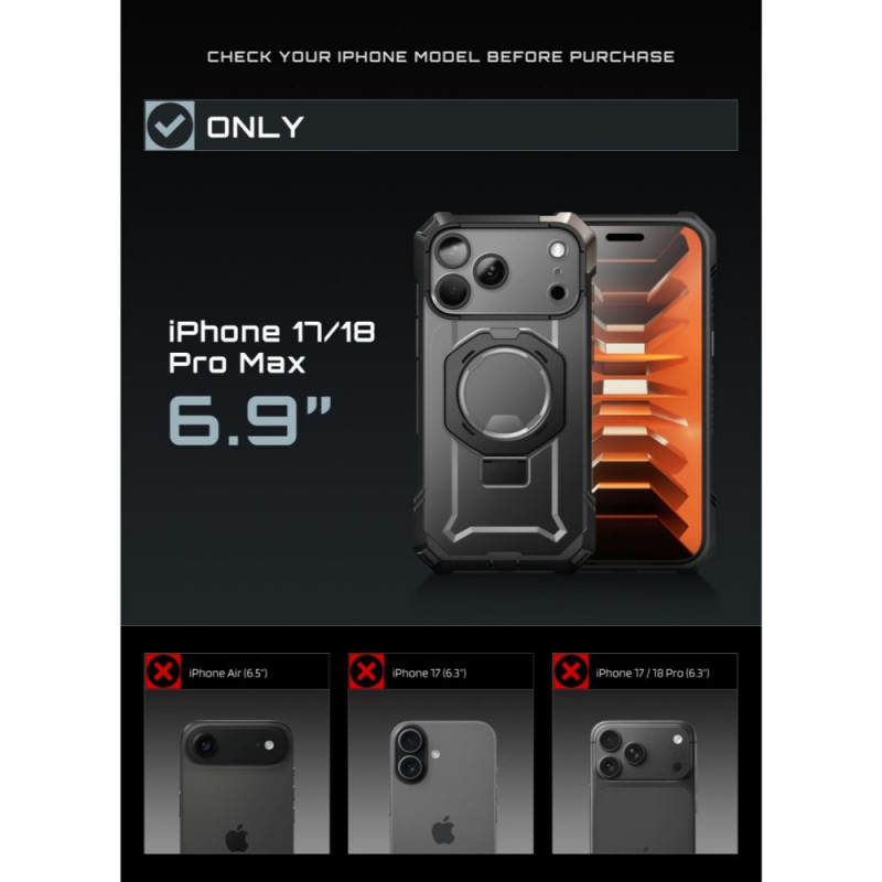 Supcase UB Grip Mag MagSafe -suojakotelo Apple iPhone 17 Pro Max / 18 Pro Max -puhelimelle, musta