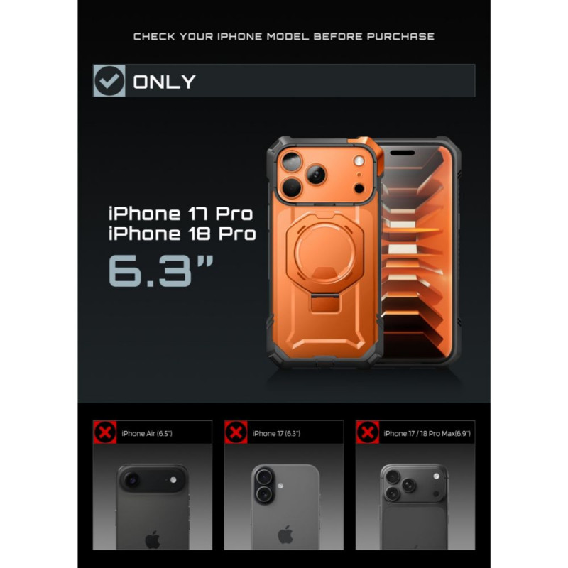 Supcase UB Grip Mag MagSafe -suojakotelo Apple iPhone 17 Pro / 18 Pro -puhelimelle, korallinpunainen