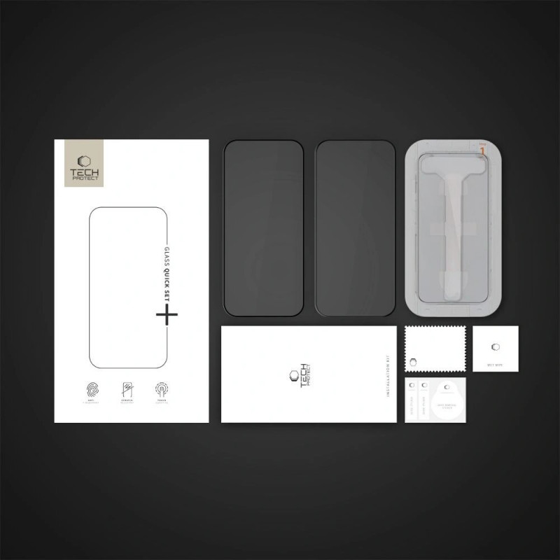 Tech-Protect Quick Set+ karkaistu lasi -näytönsuojus Apple iPhone 16 Pro -puhelimelle, musta (2 kpl)