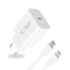 Tech-Protect NC20W 1-port USB-C seinälaturi PD 20W Lightning-kaapelilla, valkoinen, 100 cm