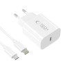Tech-Protect NC20W 1-port USB-C seinälaturi PD 20W Lightning-kaapelilla, valkoinen, 100 cm