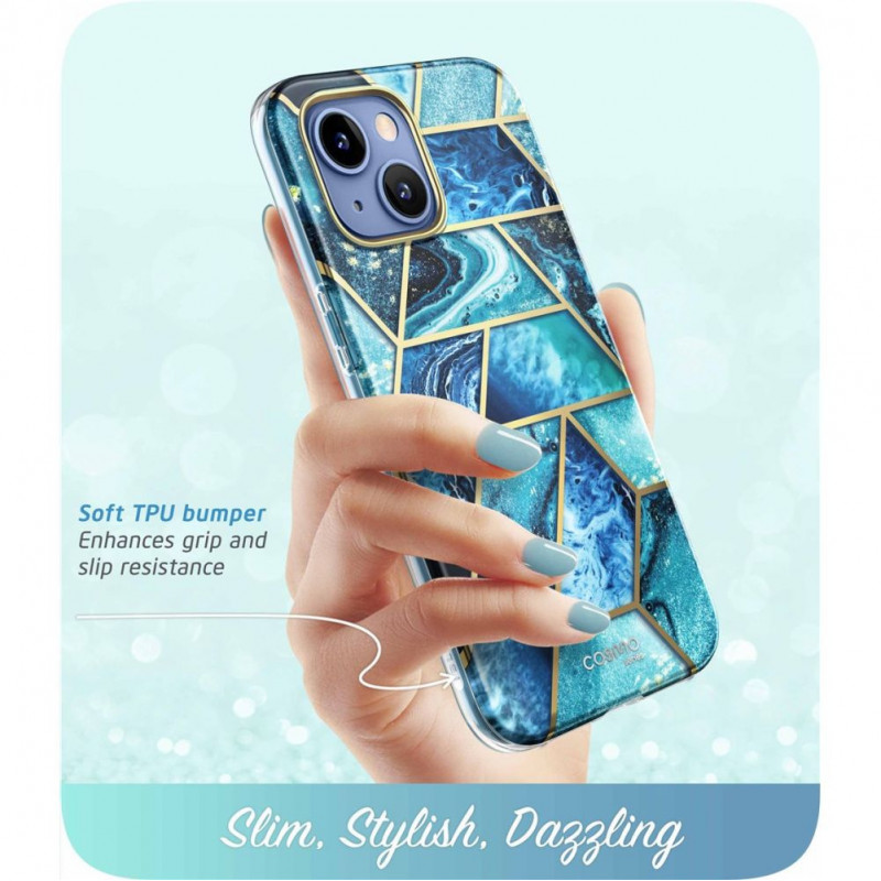 Supcase Cosmo -suojakotelo Apple iPhone 14 Plus / 15 Plus -puhelimelle, merensininen