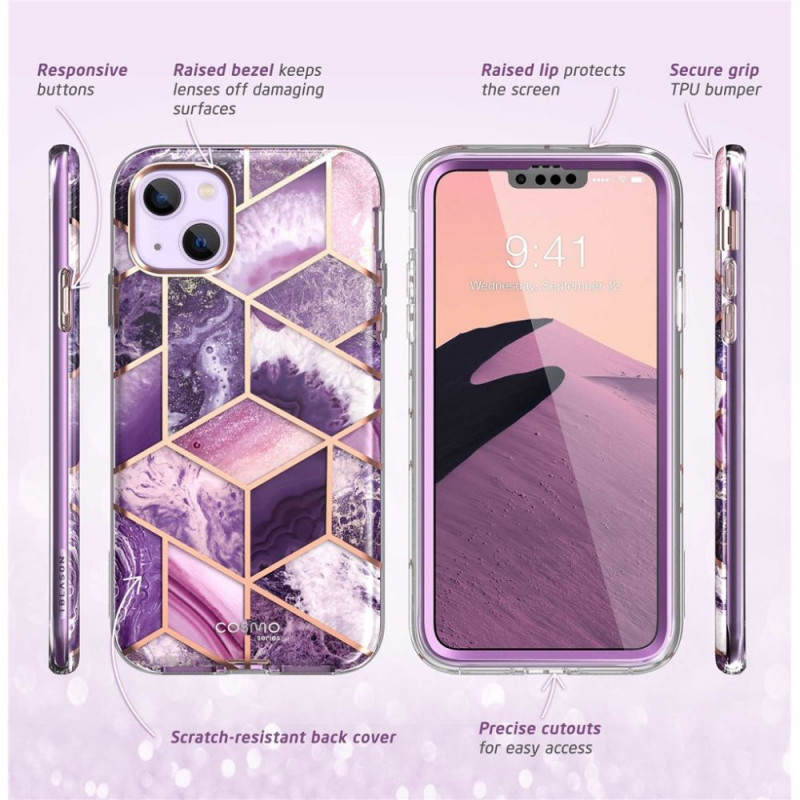 Supcase Cosmo -kuori Apple iPhone 14 Plus / 15 Plus -puhelimelle, Marble Purple