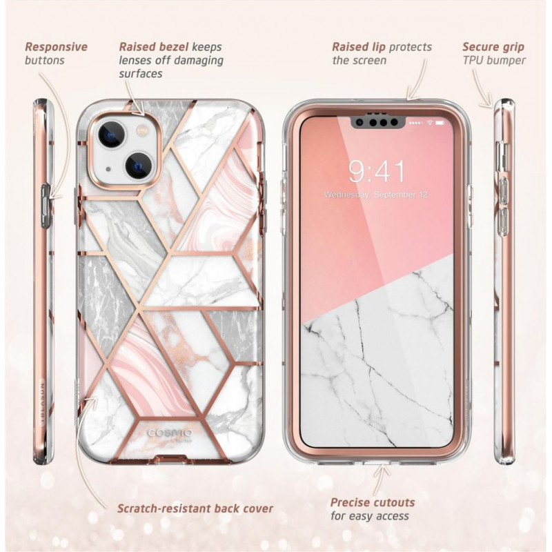 Supcase Cosmo Case Apple iPhone 14 Plus / 15 Plus -suojakotelo, Pink Marble