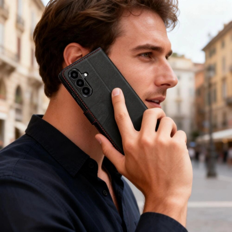 Tech-Protect lompakkokotelo Samsung Galaxy A57 5G -puhelimelle, musta/punainen