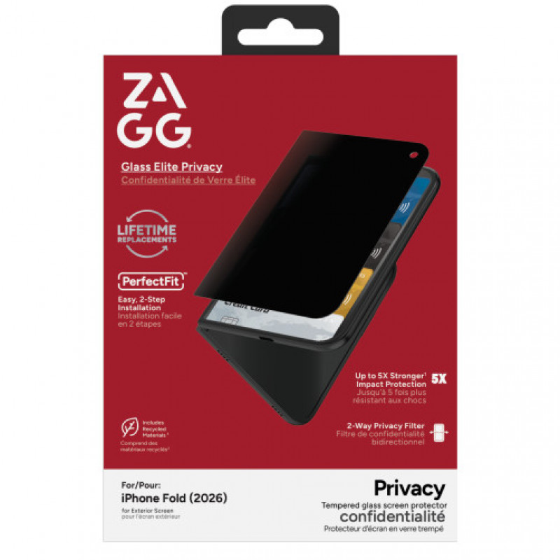 ZAGG InvisibleShield Glass Elite Privacy -näytönsuojalasi Apple iPhone Duo -puhelimen ulkonäytölle ZAG347